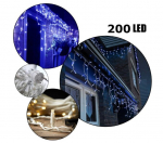 Happy People 200 LED 8 metrai lempučių lauko girlianda varvekliai su baltu laidu, &scaron;altai baltos spalvos flash