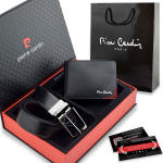 Vyri&scaron;kas rinkinys Pierre Cardin: odinė piniginė ir dvipusis diržas, juodas/rudas 75T8806BR