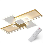LED lubinis &scaron;viestuvas plafonas 110x71cm auksinis-baltas, su pulteliu, reguliuojama spalva, modernus Glamour