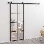 Stumdomos durys, juodos, 76x205cm, aliuminis ir ESG stiklas