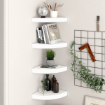 Pakabinamos kampinės lentynos VidaXL, 4 vnt., 25x25x3,8 cm, baltos