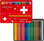 Caran D'ache Swisscolor akvarelinės kreidelės, 30 spalvų, metalinė dėžutė