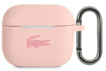 Lacoste Apple Airpods 3 skysto silikono dėklas su blizgiu spausdinimo logotipu, rožinis