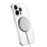 Crong MagSpot - Bevielis įkroviklis i&scaron; aliuminio MagSafe (Baltas Sidabras) - 5904310702164