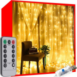 Nuotoliniu būdu valdoma LED lempučių girlianda - užuolaida (300 LED, &scaron;iltai balta)