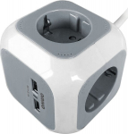 Prailgintuvas su 4 Schuko lizdais ir 2 Usb jungtimis, 1.4m, pilkas