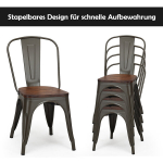 Costway 4 dalių Tolix valgomojo kėdžių rinkinys Elm Wood Bistro kėdės sukraunamos metalinės kėdės 52 x 42 x 84 cm ruda + pilka