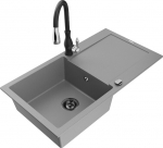 Granitinė virtuvinė plautuvė Mexen Leo su mai&scaron;ytuvu ir sifonu, Grey+Black