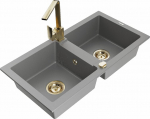 Granitinė virtuvinė plautuvė Mexen Mario su mai&scaron;ytuvu ir sifonu, Grey+Gold