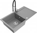 Granitinė virtuvinė plautuvė Mexen Leo su mai&scaron;ytuvu ir sifonu, Grey+Black/Chrome