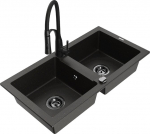 Granitinė virtuvinė plautuvė Mexen Mario su mai&scaron;ytuvu ir sifonu, Metallic black/gold+Black