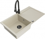 Granitinė virtuvinė plautuvė Mexen Leo su mai&scaron;ytuvu ir sifonu, Beige+Black