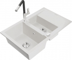 Granitinė virtuvinė plautuvė Mexen Gaspar su mai&scaron;ytuvu ir sifonu, White+Black/Chrome