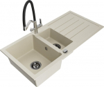 Granitinė virtuvinė plautuvė Mexen Andres su mai&scaron;ytuvu ir sifonu, Beige+Black/Chrome