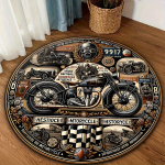 Retro motociklo ra&scaron;to apvalus kilimas, neslystantis., 100 cm / 39 colių