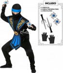 &bdquo;MĖLYNAS KOMBATINIS NINJA SU GINKLAIS&ldquo; (KOMBINOZELAS, KRŪTINĖS APDAILOS ANTGALIS, DIRŽAS, RANKŲ IR KOJŲ RA&Scaron;TAI, KAUKĖ, GALVOS JUOSTELĖ, PIR&Scaron;TINĖS, 2 NINJA DURKLAI, 2 NINJA METAMOSIOS ŽVAIGŽDĖS)