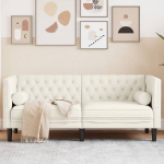 Dvivietė chesterfield sofa su pagalvėlėmis, kreminė, aksomas