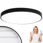 Juodas LED lubų &scaron;viestuvas apvalus 60 cm su pulteliu, galingas pavir&scaron;inis plafonas