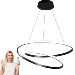 Juodas lofto stiliaus pakabinamas LED &scaron;viestuvas 2 žiedai 60 cm &ndash; modernistinis liuminariumas su pultu