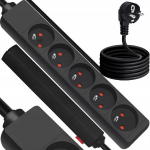Prailginimo laidas su 5 lizdais, 3m, juodas