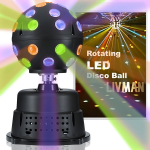 Besisukantis 9 spalvų disko kamuolys LIVMAN PD-MQ04H su spalvingomis LED lemputėmis