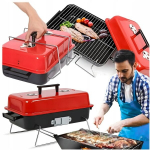 Grill kempingo turistinis sodo ne&scaron;iojamas su dangčiu 47x28 cm