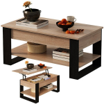 Medinė kavos staliuko-suoliuko &bdquo;Loft&ldquo; su atlenkiamu ir pakeliamu stalvir&scaron;iu, 92 cm