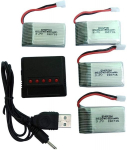 4 vienetai įkraunama Lipo baterija (3.7v, 850 mAh Lipo), skirta Syma X5SC X5SW Rc Quadricopter Drones + įkroviklis