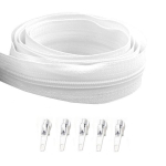 Komplektas 5 m spiralinių užtrauktukų Nr.3 (4 mm) juostos ir 5 vnt. spynelių, baltas