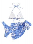 Trijų dalių moteri&scaron;kas bikini komplektas su skara Gorglitter S, mėlynas &mdash; paplūdimio komplektas, bikinis su sijonu, trijų dalių maudymosi kostiumėlis, apranga baseinui, madingas moteri&scaron;kas bikinis, atostogų rinkinys, S