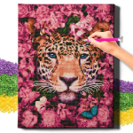 Deimantinė mozaika 5D Diamond Painting Oh Art! Leopardas ir gėlės, 40x50 cm