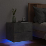 Prie sienos montuojama naktinė spintelė su led, betono pilka