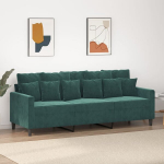 Trivietė sofa, tamsiai žalios spalvos, 180cm, aksomas