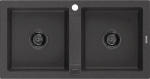 Granitinė virtuvinė plautuvė Mexen Mario su sifonu, Black granite/Black