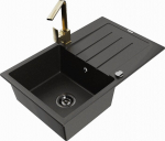 Granitinė virtuvinė plautuvė Mexen Bruno su mai&scaron;ytuvu ir sifonu, Metallic black/gold