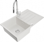 Granitinė virtuvinė plautuvė Mexen Bruno su mai&scaron;ytuvu ir sifonu, White/Chrome