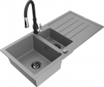 Granitinė virtuvinė plautuvė Mexen Andres su mai&scaron;ytuvu ir sifonu, Grey/Black