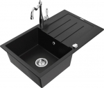Granitinė virtuvinė plautuvė Mexen Bruno su mai&scaron;ytuvu ir sifonu, Black/Chrome