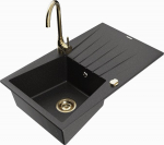 Granitinė virtuvinė plautuvė Mexen Cesar su mai&scaron;ytuvu ir sifonu, Metallic black/silver/gold