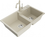 Granitinė virtuvinė plautuvė Mexen Tomas su mai&scaron;ytuvu ir sifonu, Beige