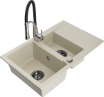 Granitinė virtuvinė plautuvė Mexen Gaspar su mai&scaron;ytuvu Aster ir sifonu 6507-69-73450-07-B, smėlio, juodos, chromo spalvos