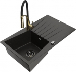 Granitinė virtuvinė plautuvė Mexen Cesar su mai&scaron;ytuvu ir sifonu, Metallic black/gold/black/gold