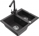 Granitinė virtuvinė plautuvė Mexen Carlos su mai&scaron;ytuvu ir sifonu, Black granite