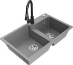 Granitinė virtuvinė plautuvė Mexen Tomas su mai&scaron;ytuvu ir sifonu, Grey/Black