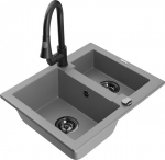Granitinė virtuvinė plautuvė Mexen Carlos su mai&scaron;ytuvu ir sifonu, Grey/Black