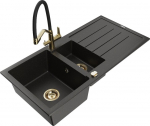 Granitinė virtuvinė plautuvė Mexen Andres su mai&scaron;ytuvu ir sifonu, Metallic black/gold/black/gold