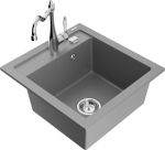 Granitinė virtuvinė plautuvė Mexen Vito su mai&scaron;ytuvu ir sifonu, Grey+Chrome