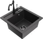 Granitinė virtuvinė plautuvė Mexen Vito su mai&scaron;ytuvu ir sifonu, Black granite/Black