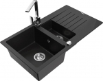 Granitinė virtuvinė plautuvė Mexen Matias su mai&scaron;ytuvu ir sifonu, Black/Chrome