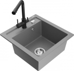 Granitinė virtuvinė plautuvė Mexen Vito su mai&scaron;ytuvu ir sifonu, Grey+Black